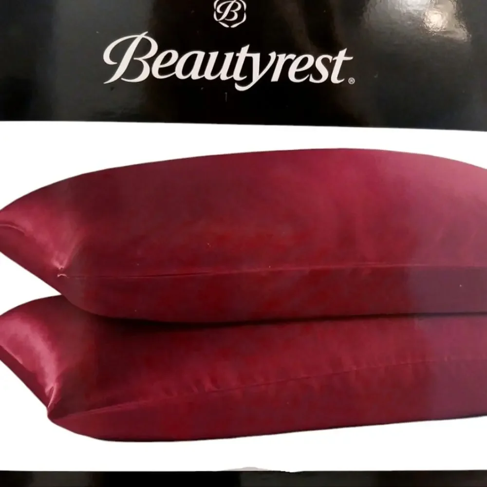 2 Pc Beautyrest STANDARD Satin Pillowcases Dark RED‎ Silky Therapeutic Hair Skin